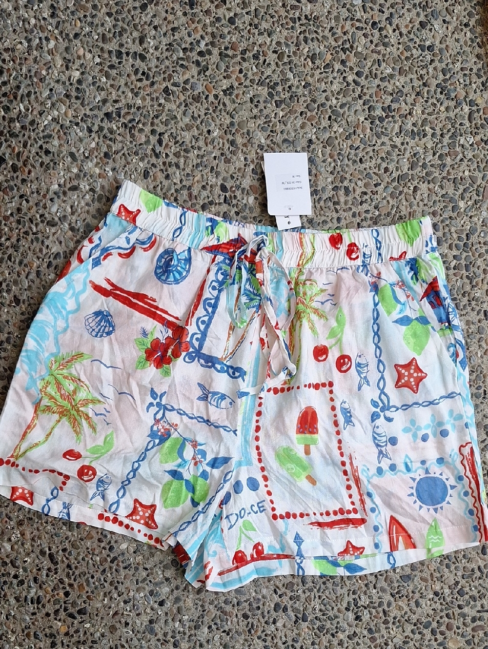 NWT Girl Soul Coastal Riviera Summer High Waist Shorts White Multi Size M